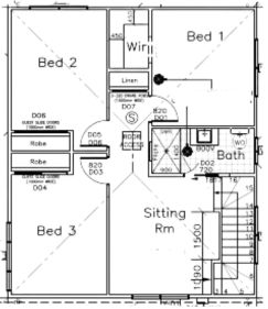Floor Plan Gledswood Hills Upper floor plan for second storey addition Gledswood Hills 70m2 built by Smart Home Additions showing bedrooms, bathroom and sitting room layout