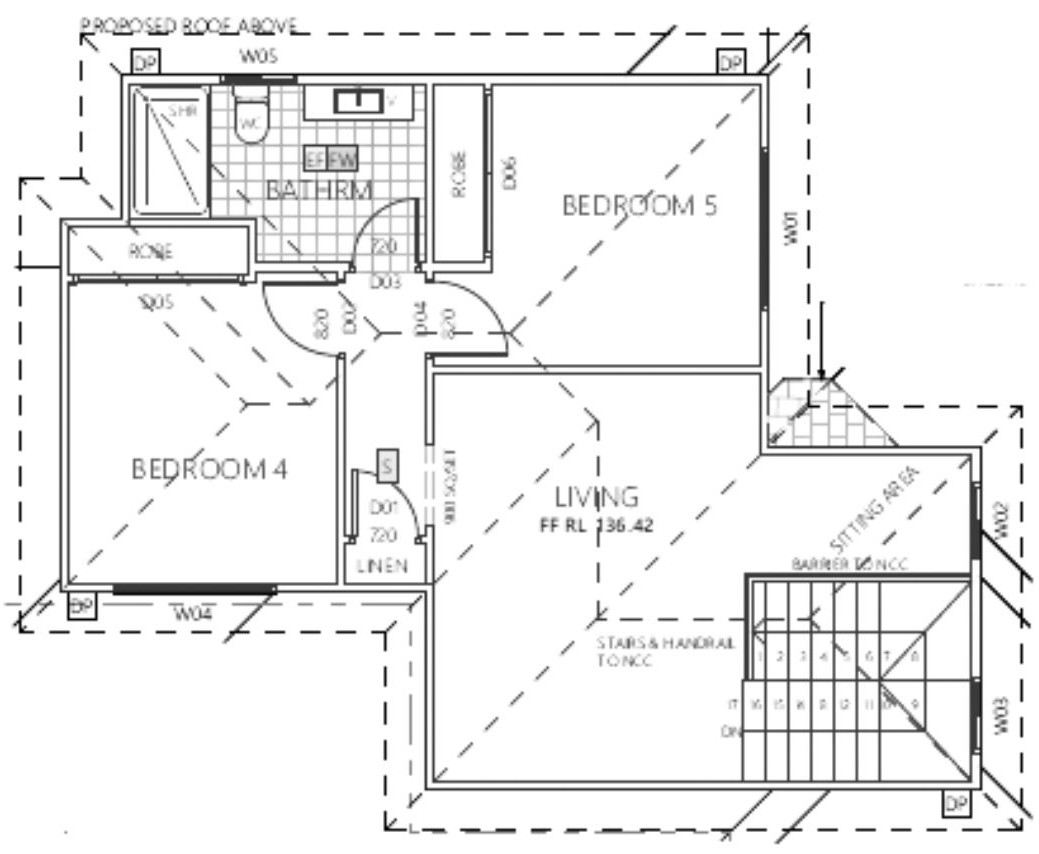 Floor Plan Mount Annan 60m2 60m² second storey addition floor plan for a Mount Annan home, showing the layout of new bedrooms, bathroom and living space on the upper level.